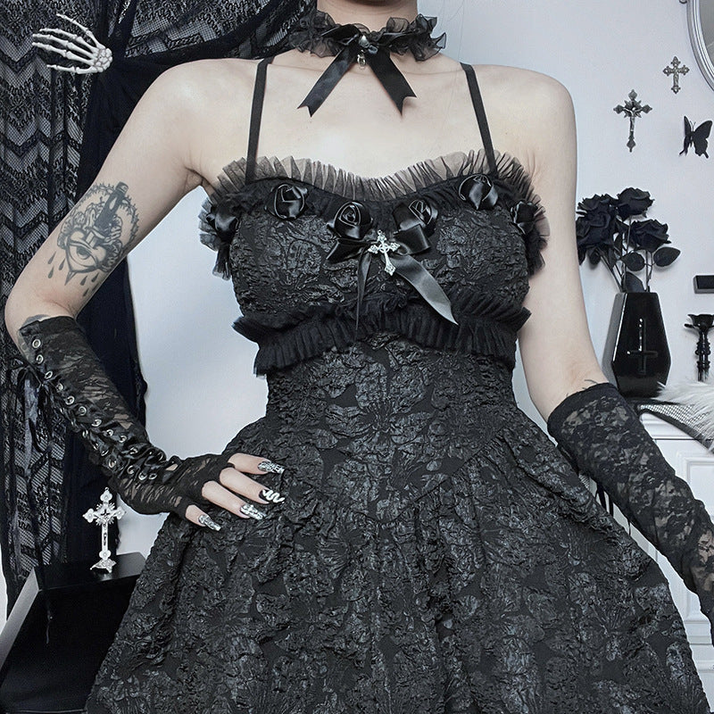 Black Gothic Rose Lace Dress JY23037
