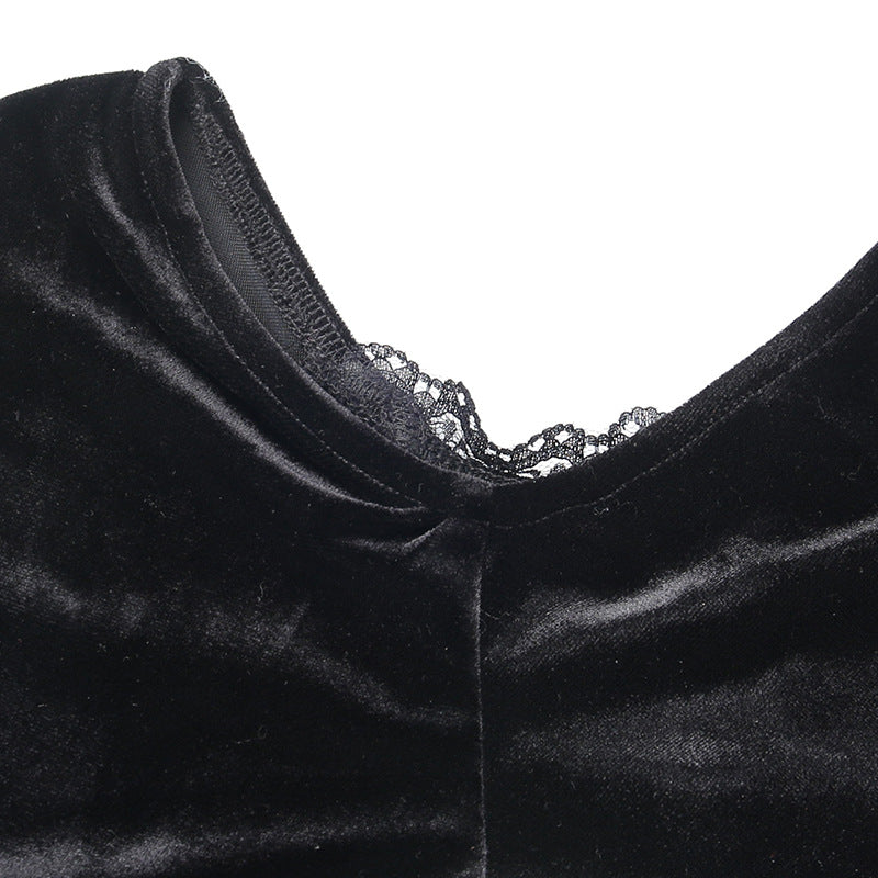 Gothic Style Velvet Spider Web Long Sleeve Dress JY22298