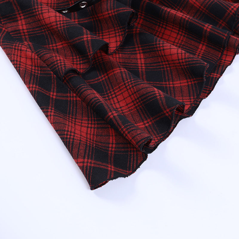 Punk Style Red Plaid Strapless Dress CC22242