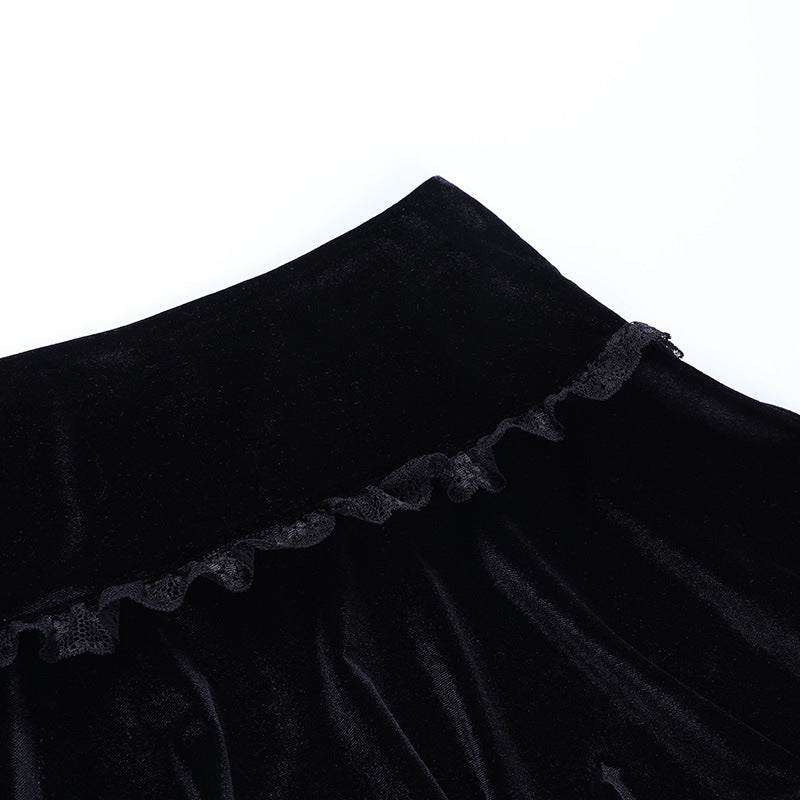 Gothic Edgy black midi skirt 212009