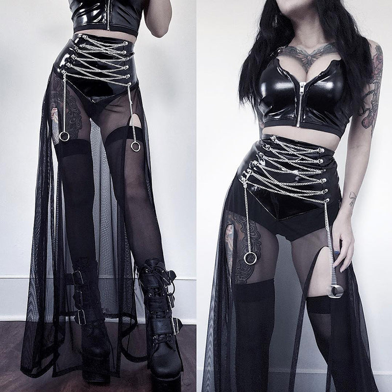 Gothic sheer mesh see-through long skirt SY22016