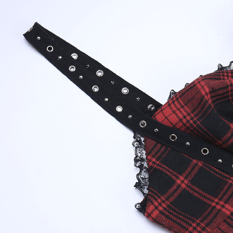 Red Tartan Punk Style Strappy Dress CC22121
