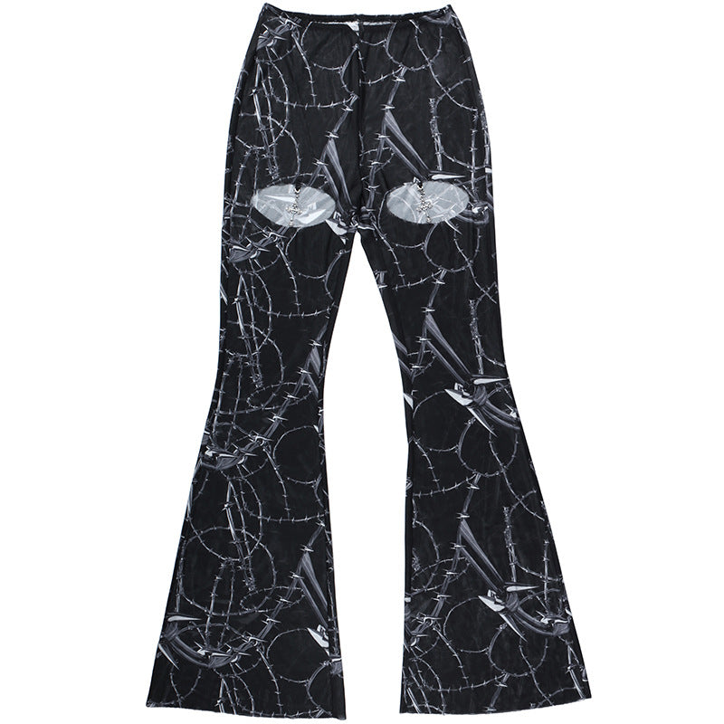 Gothic Printed Hollow Out Flare Pants CF23077