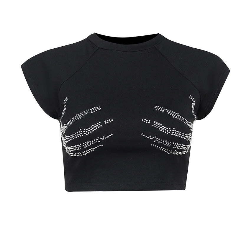 Punk Style Skeleton Hands Crop Top YJ22559