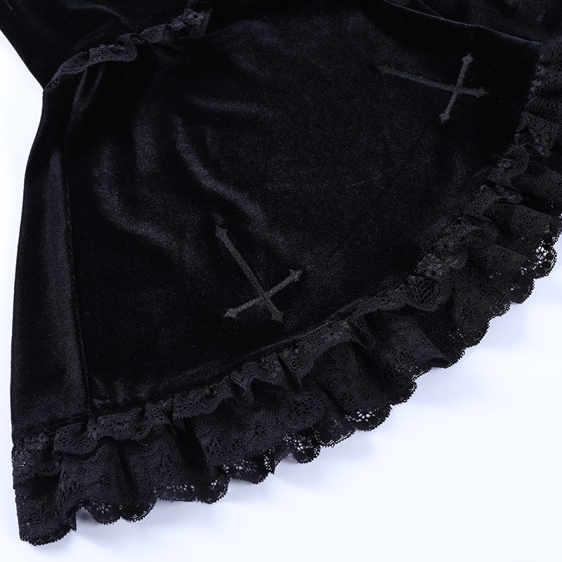 Gothic Edgy black midi skirt 212009