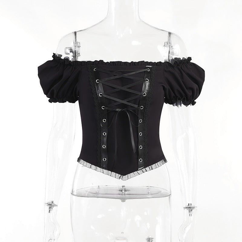 Gothic style off-shoulder short sleeve corset top JY22528