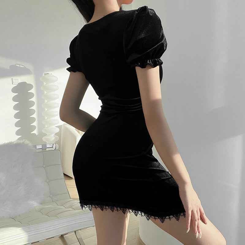 Gothic Short Sleeve Velvet Dress JY22314