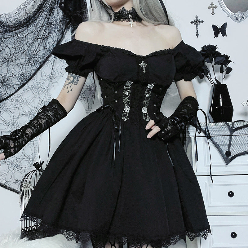 Black Gothic Lolita Corset Short Sleeve Dress JY22527