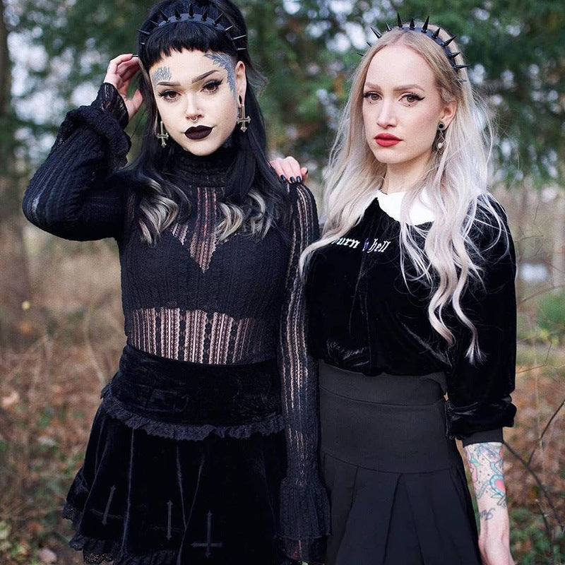 Gothic Edgy black midi skirt 212009