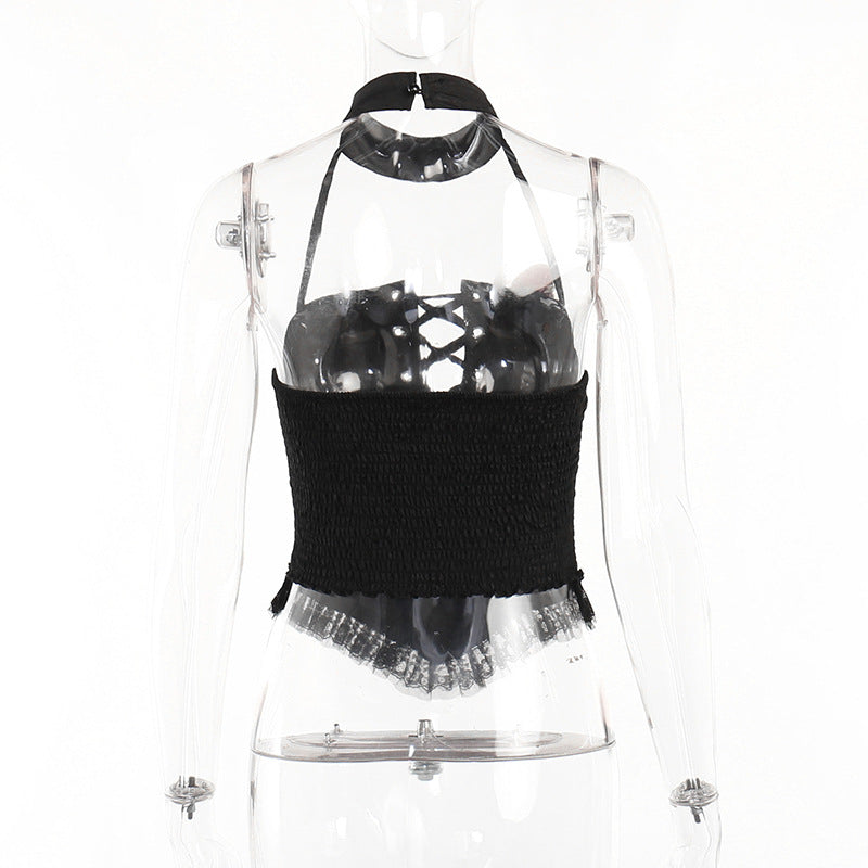Gothic Black Rose Corset Halter Top CF22252