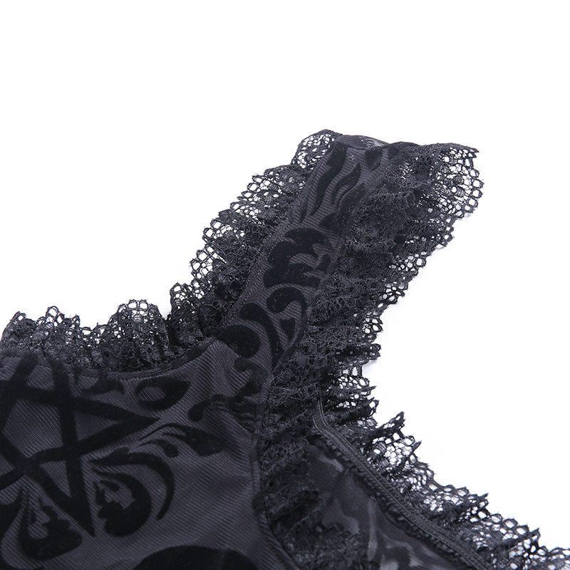 Gothic Black Lace Corset Bodysuit 92360