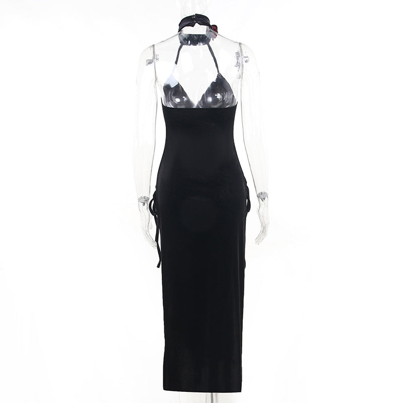 Gothic Necktie Slit Bodycon Dress JY23019