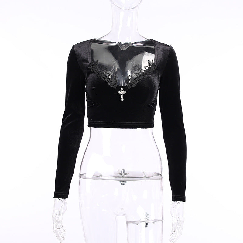 Gothic Long Sleeve Crop Top HY21254