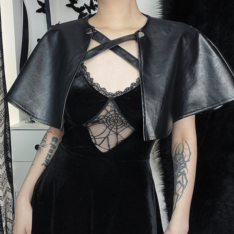Punk Style Faux Leather Short Cape XY22038