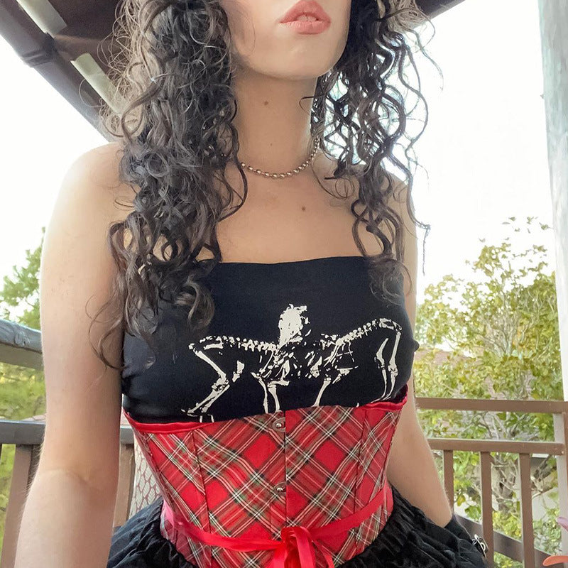 Punk Style Black Print Tube Top SY21318