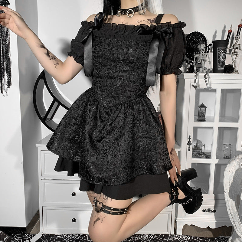 Gothic Black Off-shoulder Mini Dress CC21254