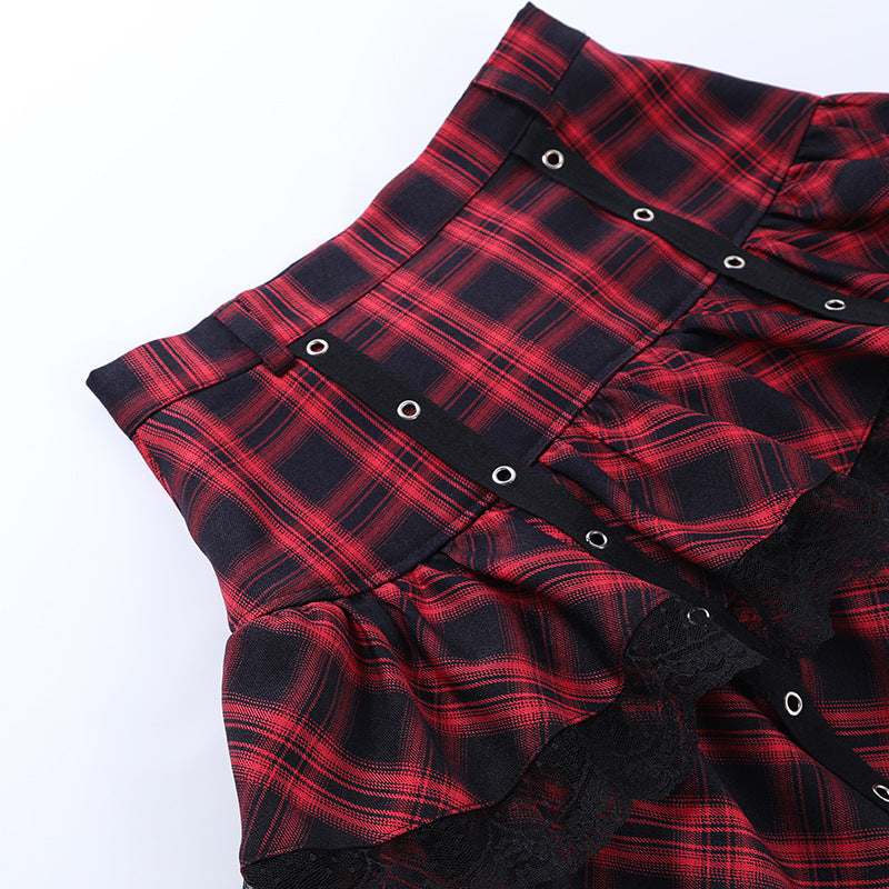 Punk Style Plaid Top & Skirt Set JY21550
