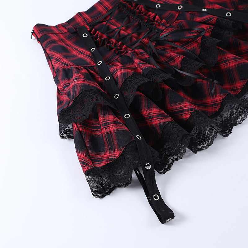 Punk Style Plaid Top & Skirt Set JY21550
