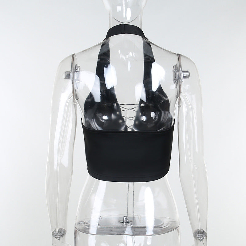 Gothic Style Black Corset Vest Halter Top QY21684
