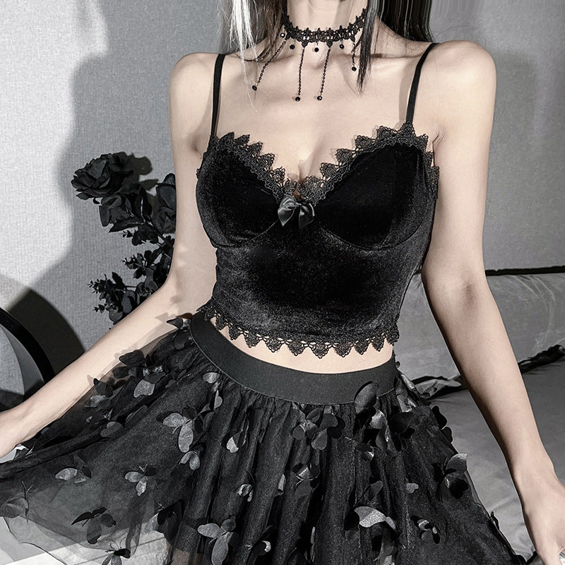 Gothic Style Black Velvet Strap Top SY21551