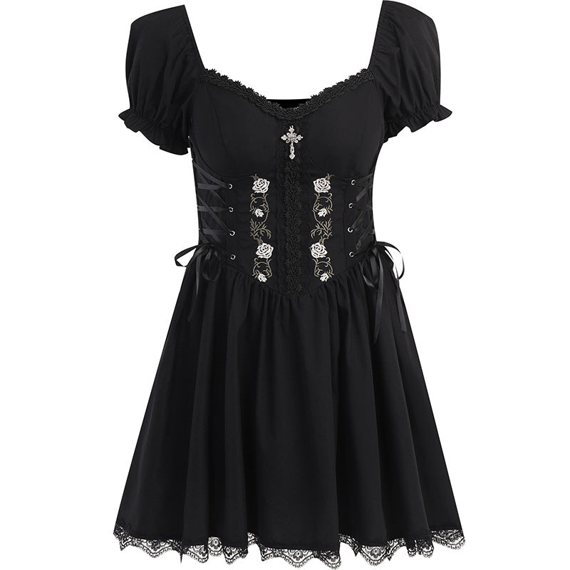 Black Gothic Lolita Corset Short Sleeve Dress JY22527