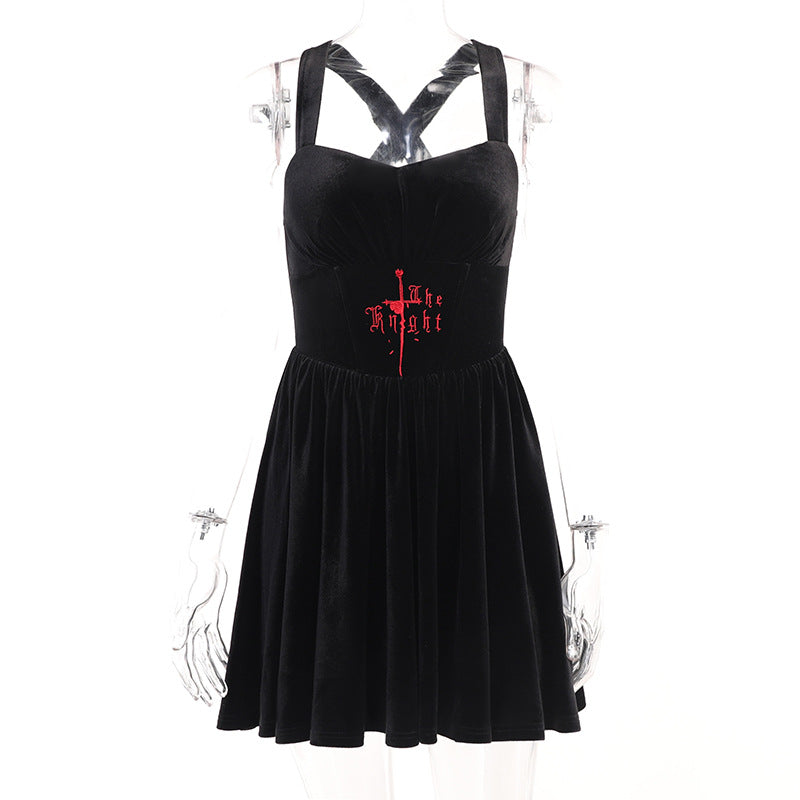 Gothic Black Strap Strap Dress LH22526