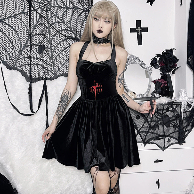 Gothic Black Strap Strap Dress LH22526