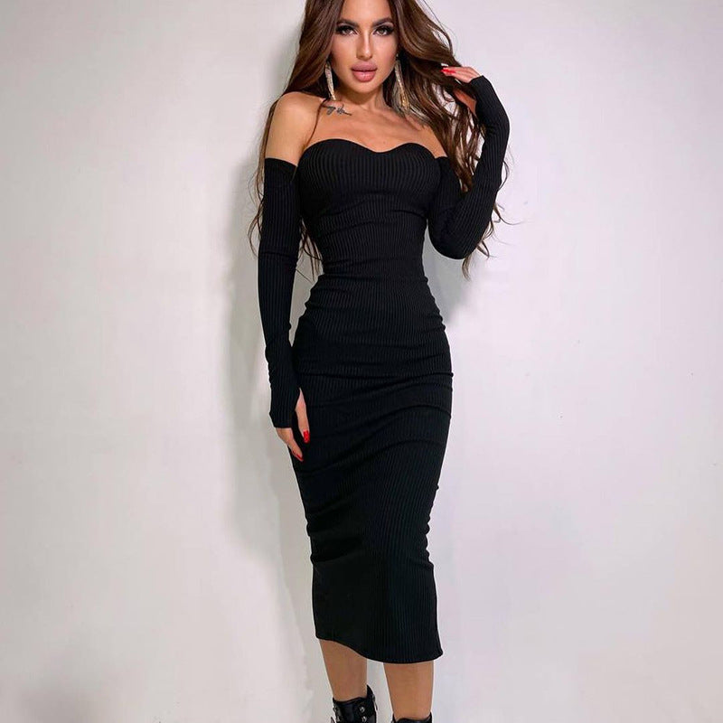 Black bodycon with arm warmers CC22282