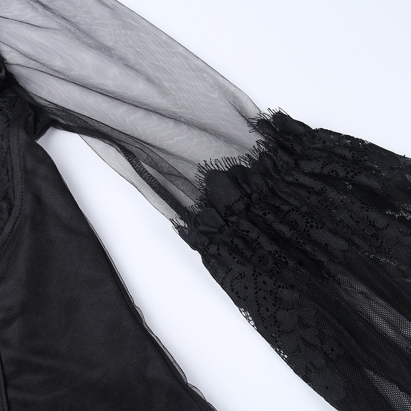 Black Lace Sleeve Gothic Long Sleeve Top HY21507