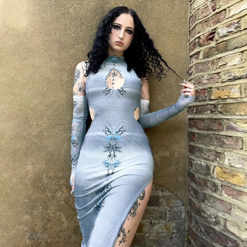 Gray Gothic Split Dress WY22028
