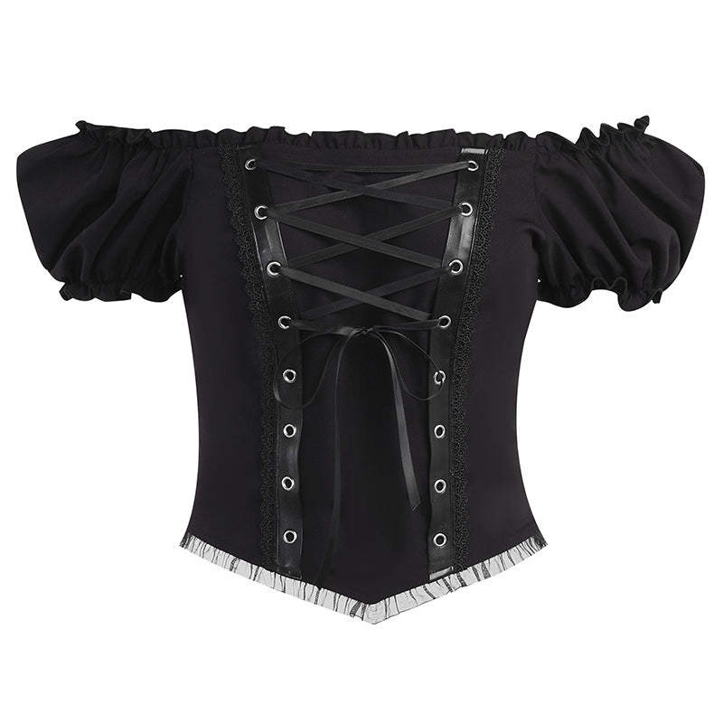 Gothic style off-shoulder short sleeve corset top JY22528