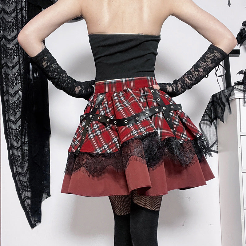 Punk Style Red Plaids Skirt JY22529