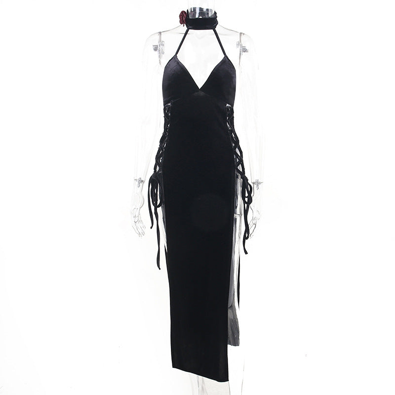 Gothic Necktie Slit Bodycon Dress JY23019