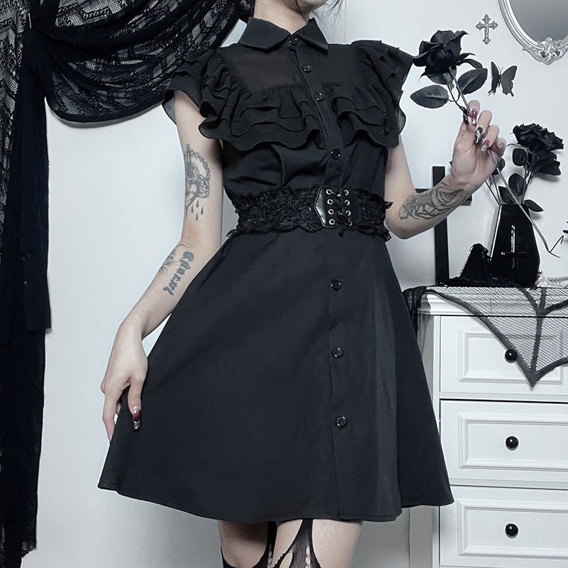 Gothic black Ruffled Dress JY23018