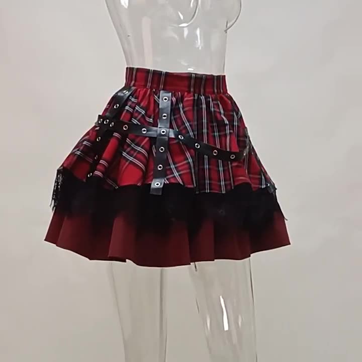 Punk Style Red Plaids Skirt JY22529