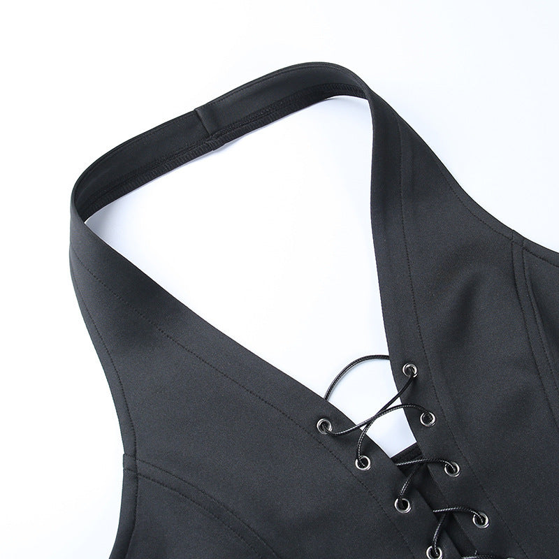 Gothic Style Black Corset Vest Halter Top QY21684