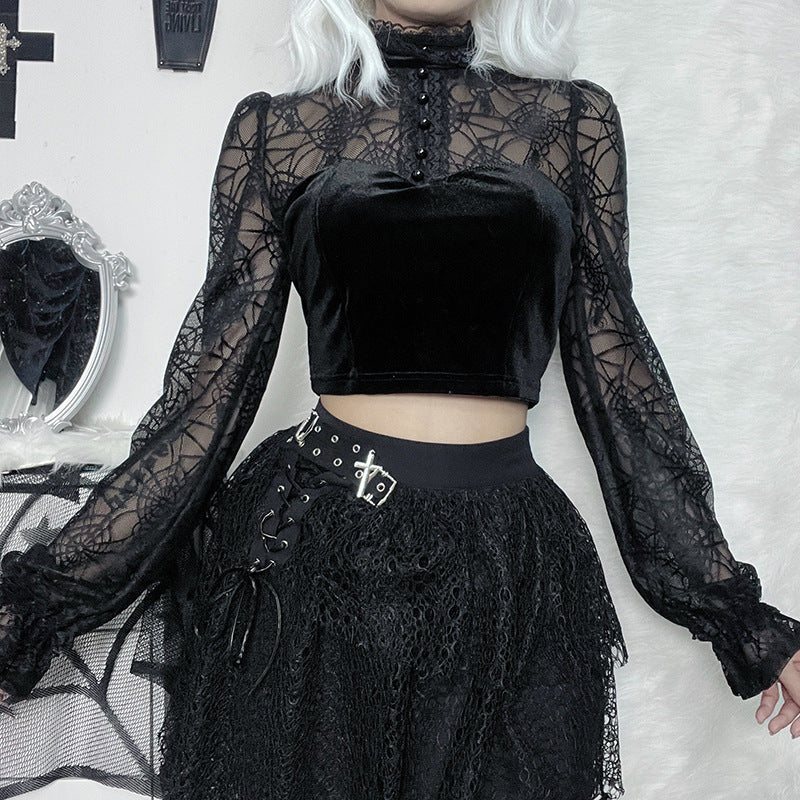 Gothic Spider Web Long Sleeve Top CF22147