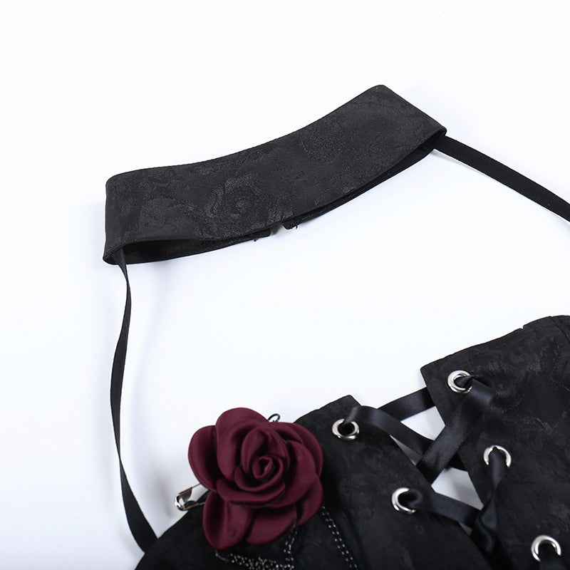 Gothic Black Rose Corset Halter Top CF22252