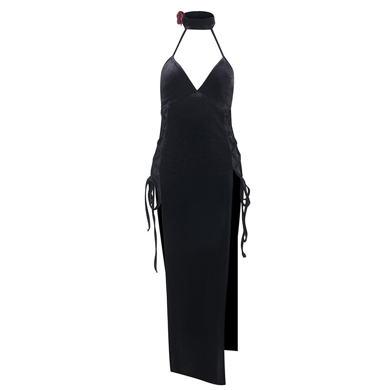 Gothic Necktie Slit Bodycon Dress JY23019