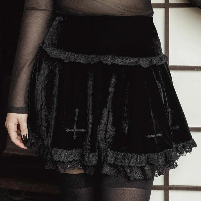Gothic Edgy black midi skirt 212009