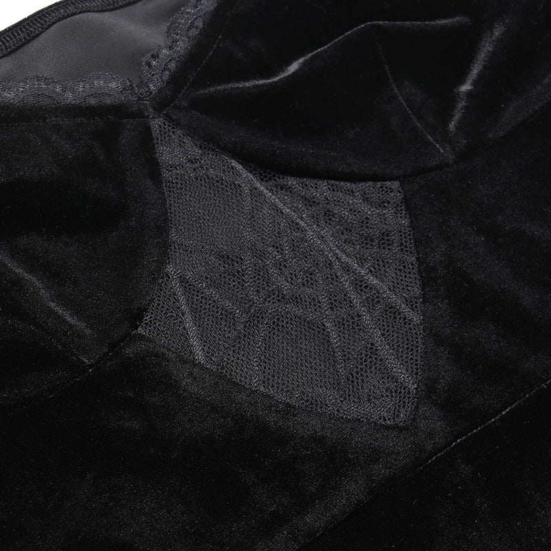 Gothic Style Velvet Spider Web Long Sleeve Dress JY22298