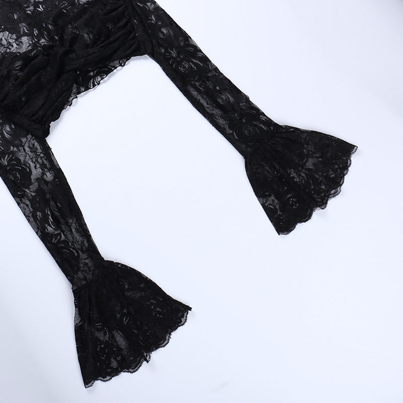 Gothic Black Rose Lace Crop Top CF23079