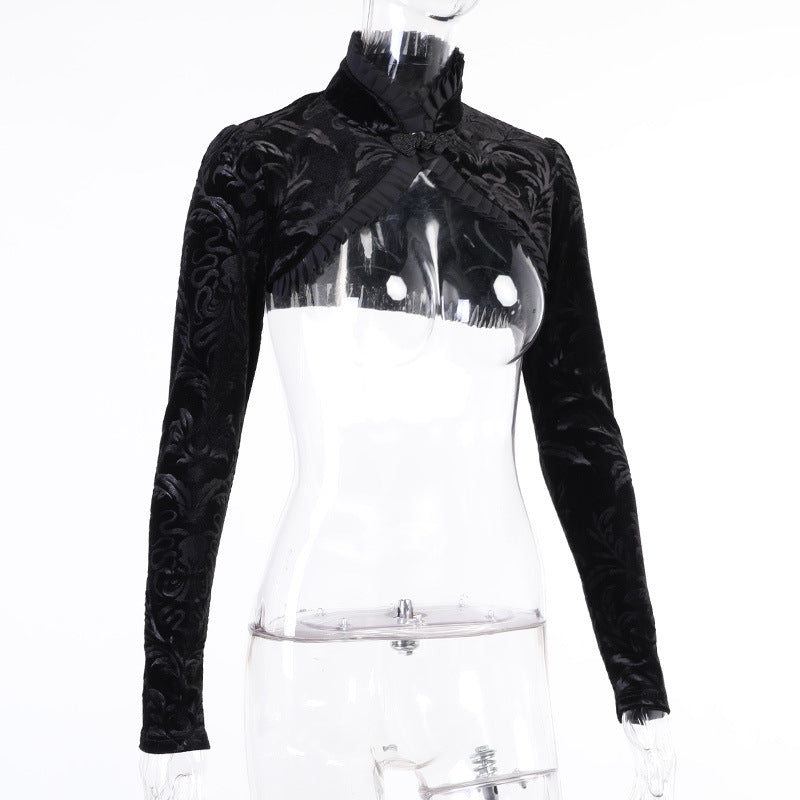 Black retro gothic floral bolero 23614A