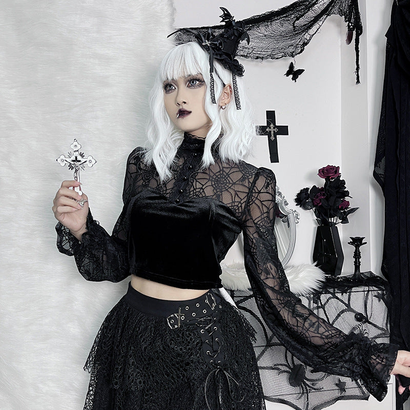 Gothic Spider Web Long Sleeve Top CF22147