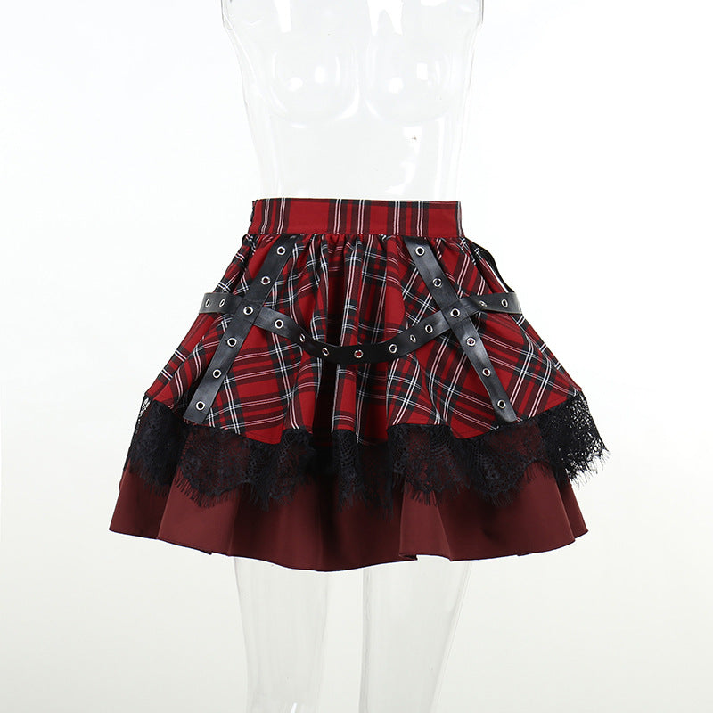 Punk Style Red Plaids Skirt JY22529