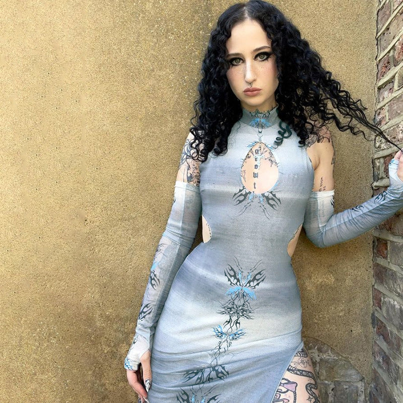 Gray Gothic Split Dress WY22028