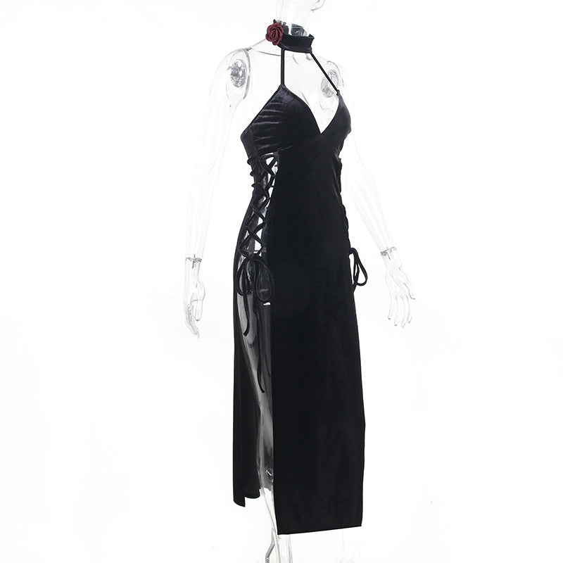 Gothic Necktie Slit Bodycon Dress JY23019
