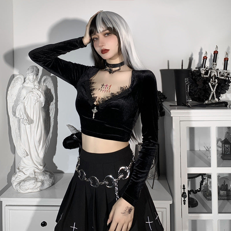 Gothic Long Sleeve Crop Top HY21254