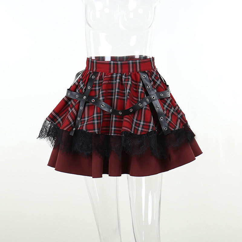 Punk Style Red Plaids Skirt JY22529