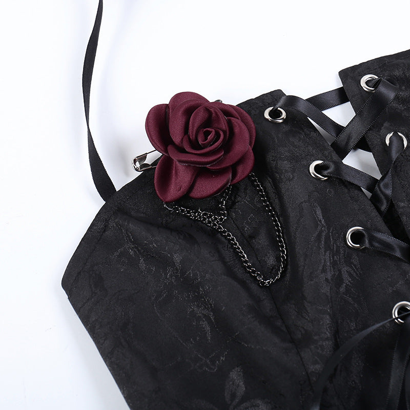 Gothic Black Rose Corset Halter Top CF22252